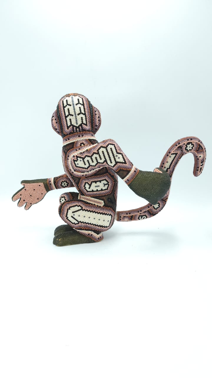Huichol Hand Beaded Mexican Folk Art Monkey By Mayola Villa Lopez PP5231