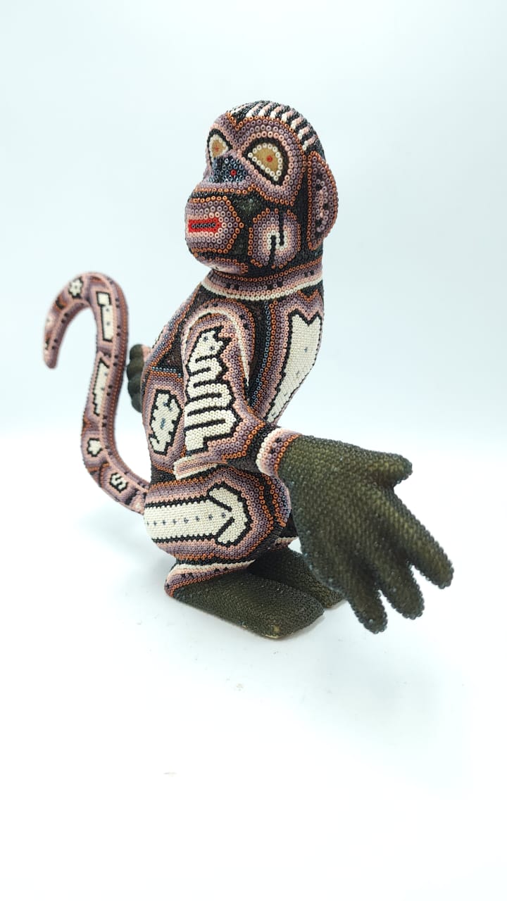 Huichol Hand Beaded Mexican Folk Art Monkey By Mayola Villa Lopez PP5231