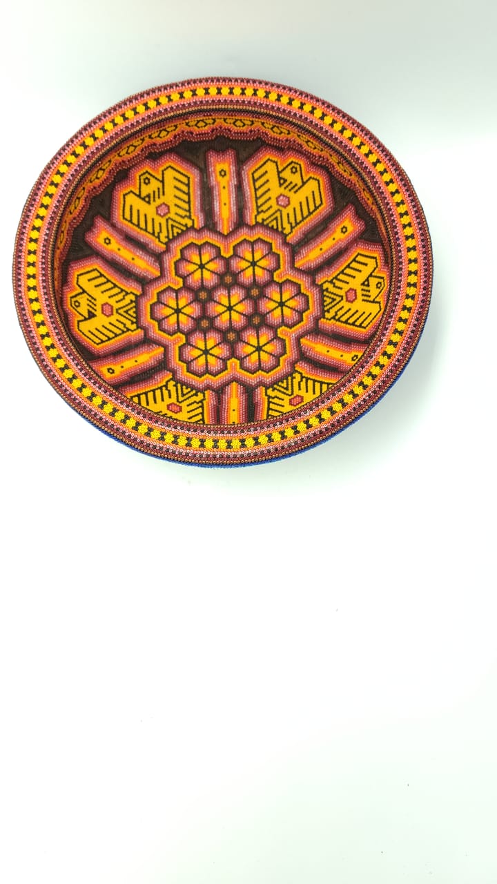 Huichol Hand Beaded Mexican Folk Art Platter By Mayola Villa Lopez