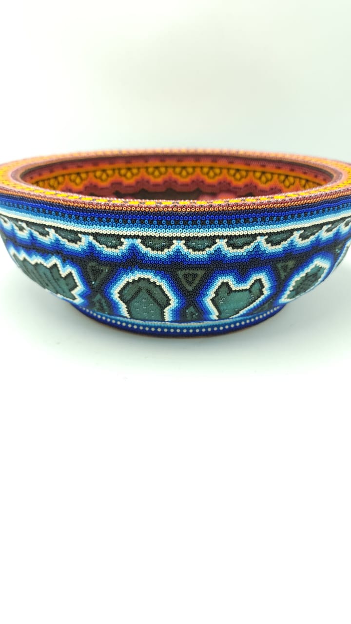 Huichol Hand Beaded Mexican Folk Art Platter By Mayola Villa Lopez