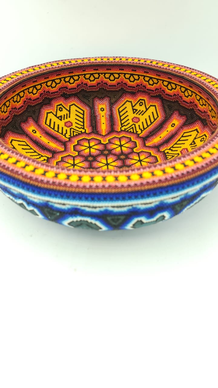 Huichol Hand Beaded Mexican Folk Art Platter By Mayola Villa Lopez