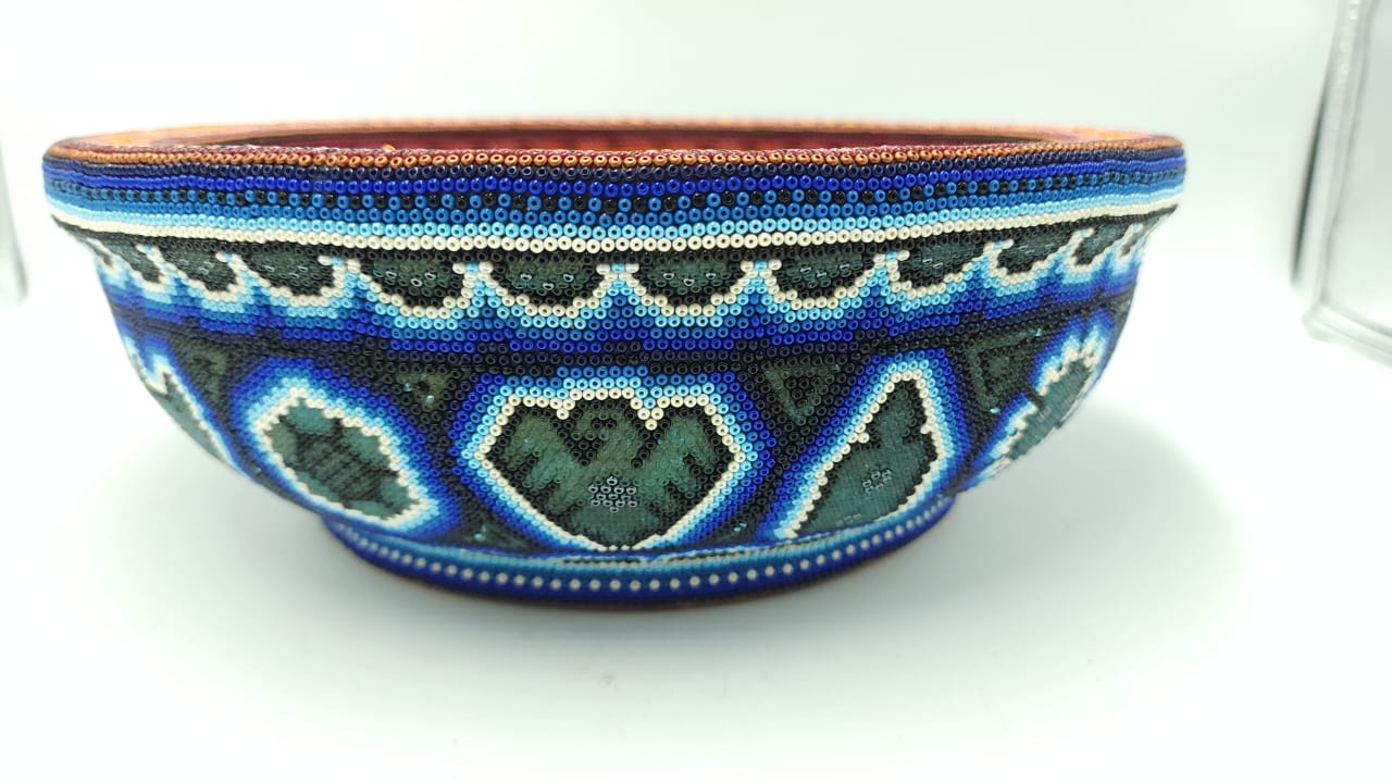 Huichol Hand Beaded Mexican Folk Art Platter By Mayola Villa Lopez