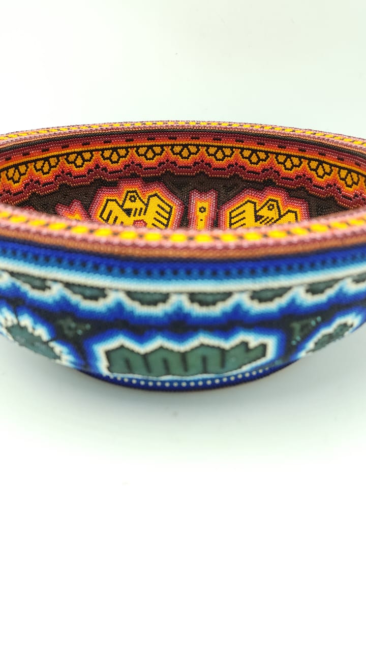 Huichol Hand Beaded Mexican Folk Art Platter By Mayola Villa Lopez