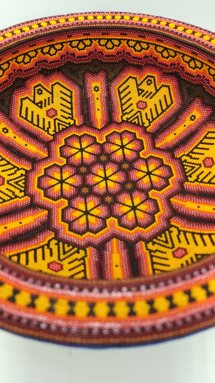 Huichol Hand Beaded Mexican Folk Art Platter By Mayola Villa Lopez