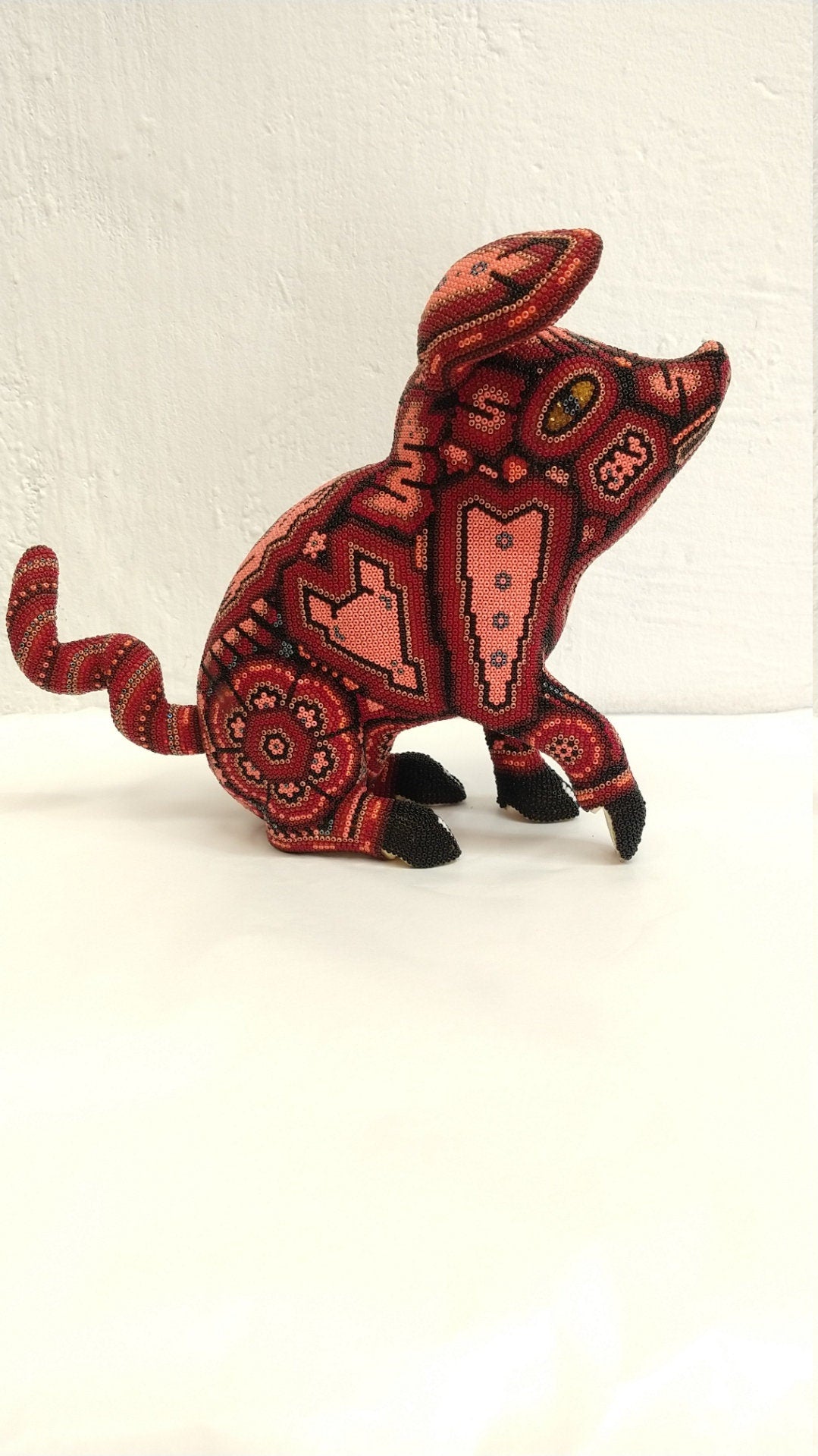 Huichol Hand Beaded Mexican Folk Art Pig By Mayola Villa Lopez PP2717