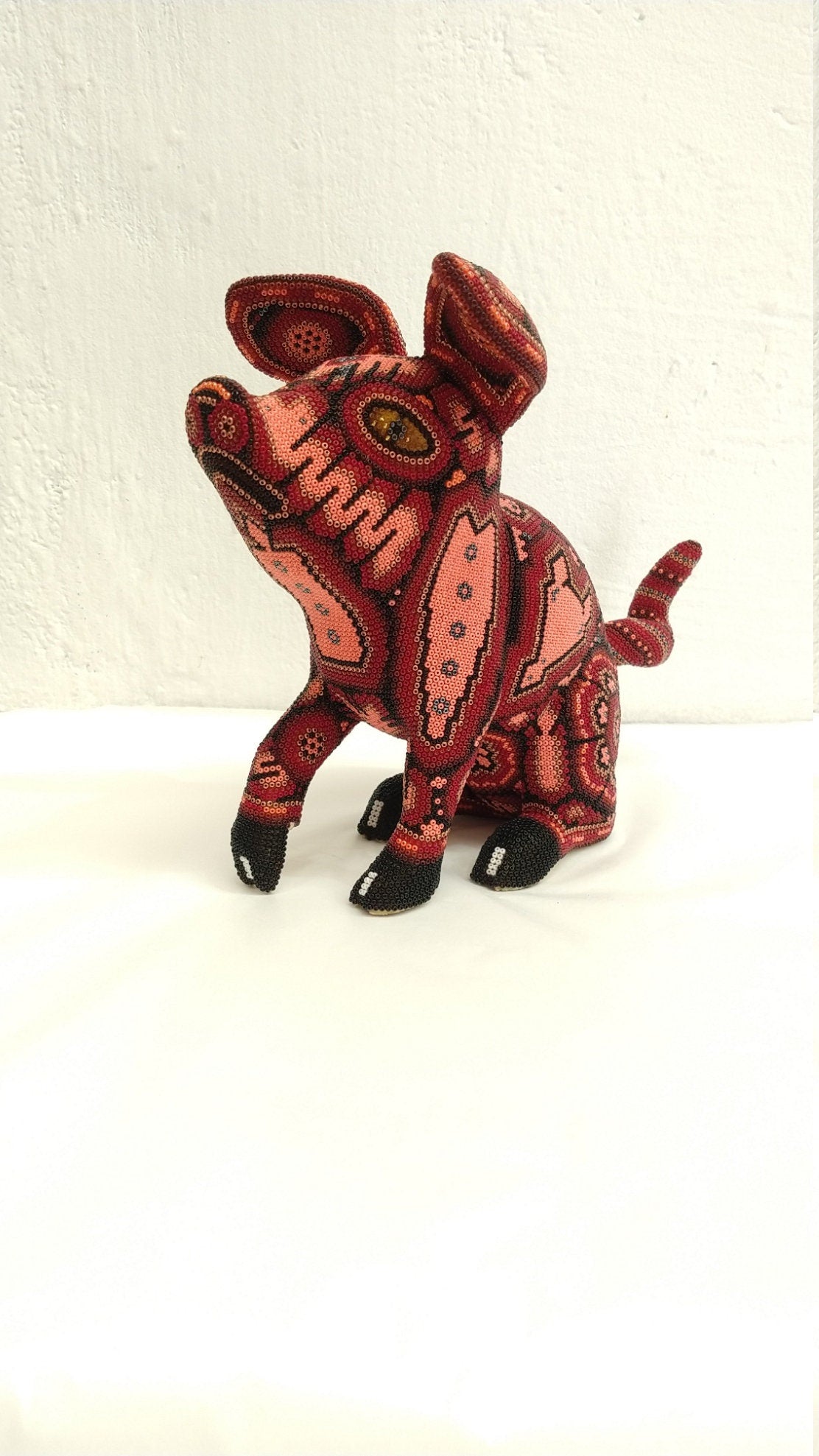 Huichol Hand Beaded Mexican Folk Art Pig By Mayola Villa Lopez PP2717