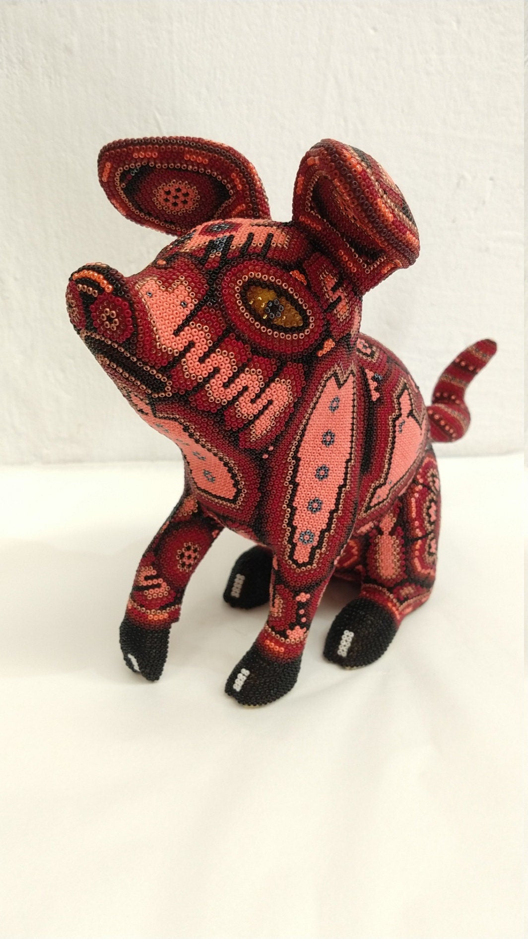 Huichol Hand Beaded Mexican Folk Art Pig By Mayola Villa Lopez PP2717