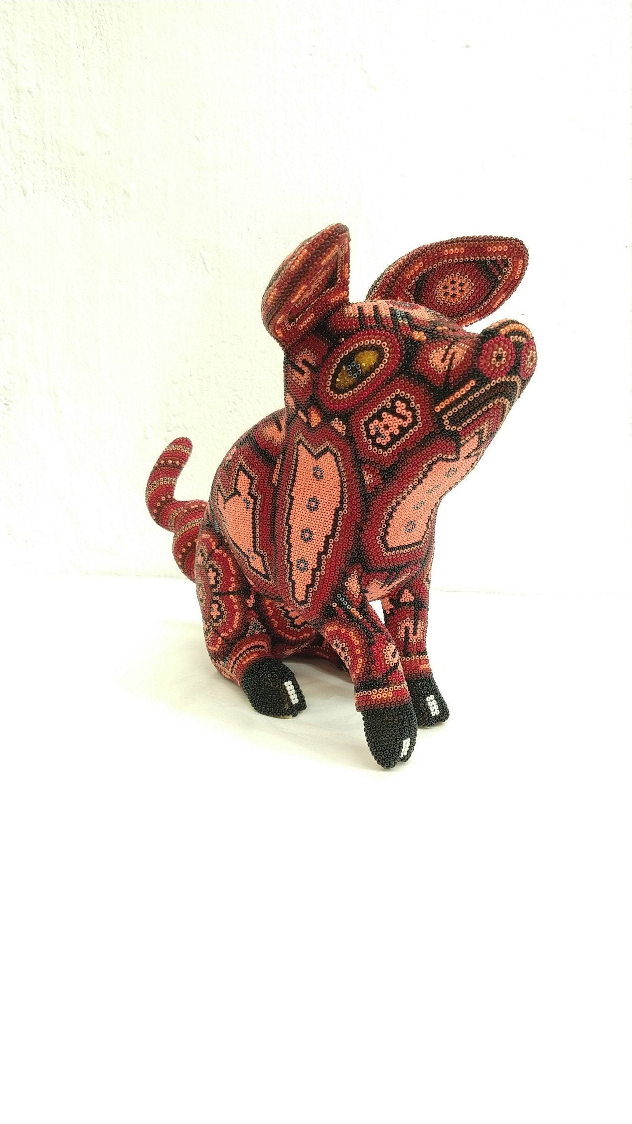 Huichol Hand Beaded Mexican Folk Art Pig By Mayola Villa Lopez PP2717