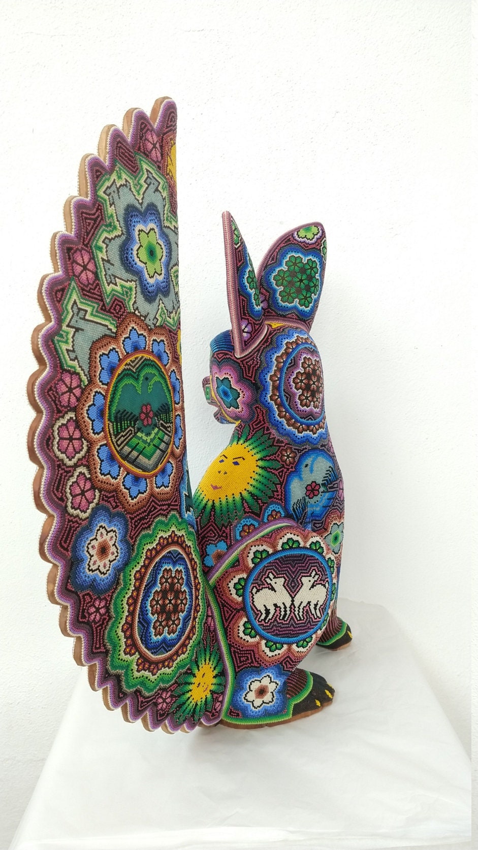 Hand Beaded Huichol Indian Mexican Folk Art Fox By Morelia Lopez PP2743