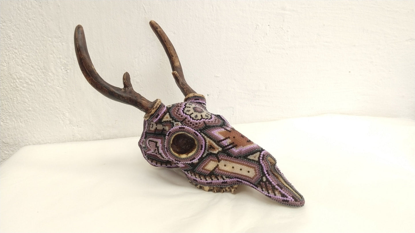 Mexican Huichol Beaded Cast Resin Deer Skull by Isandro Villa Lopez PP2820