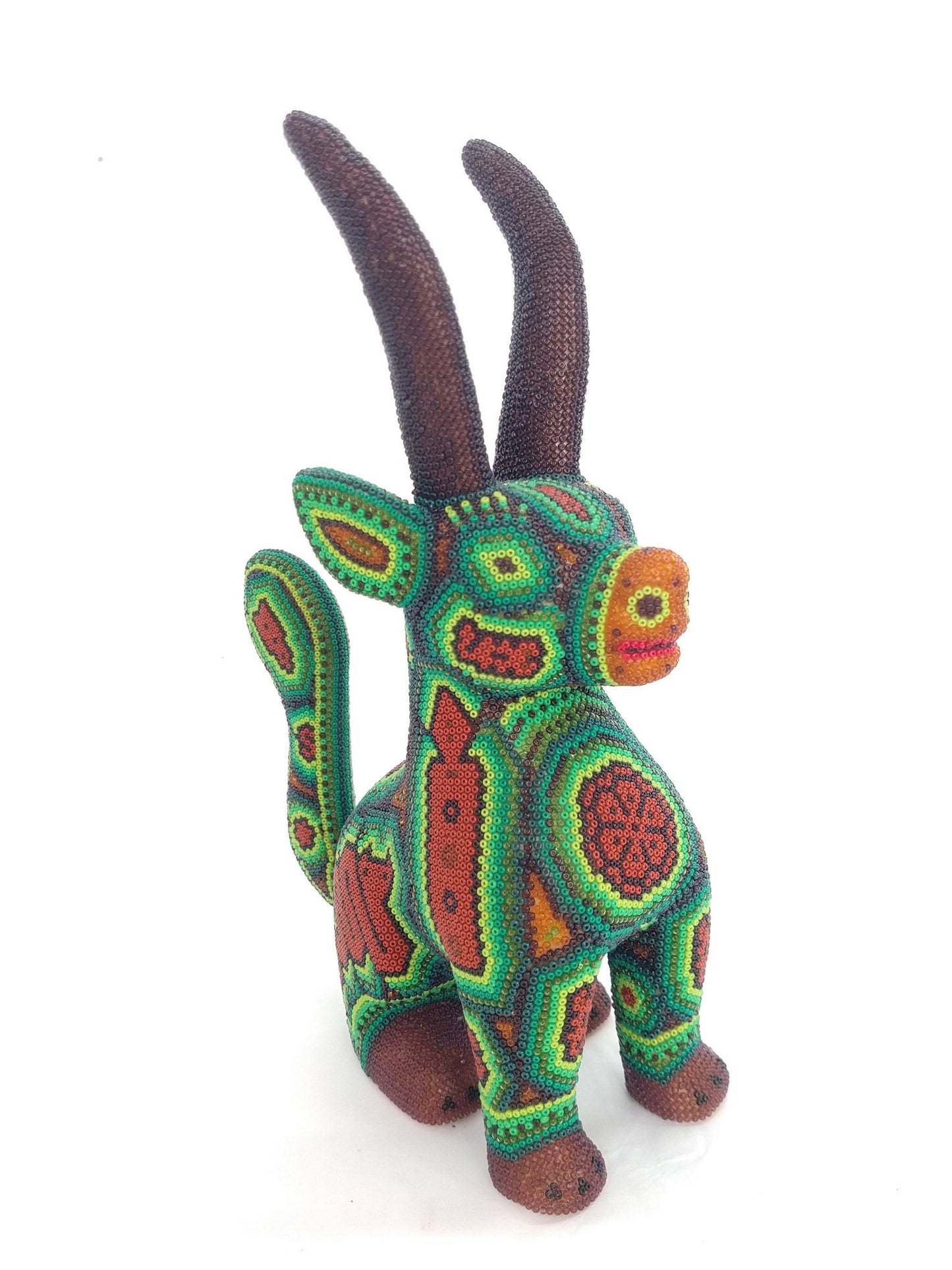 Huichol Beaded Mexican Folk Art Goat By Mayola Villa Lopez PP2964