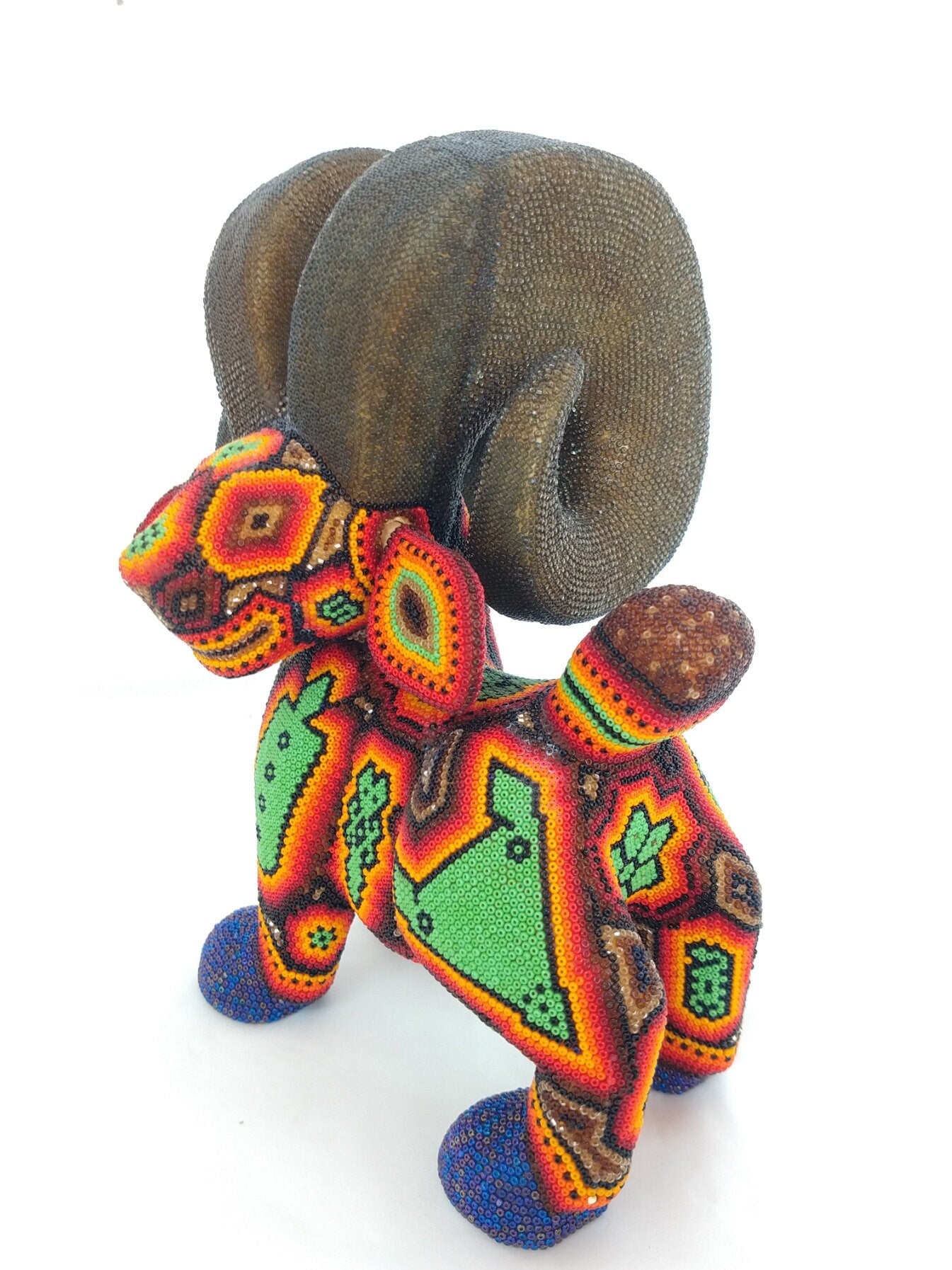 Huichol Hand Beaded Mexican Folk Art Ram By Mayola Villa Lopez PP2970