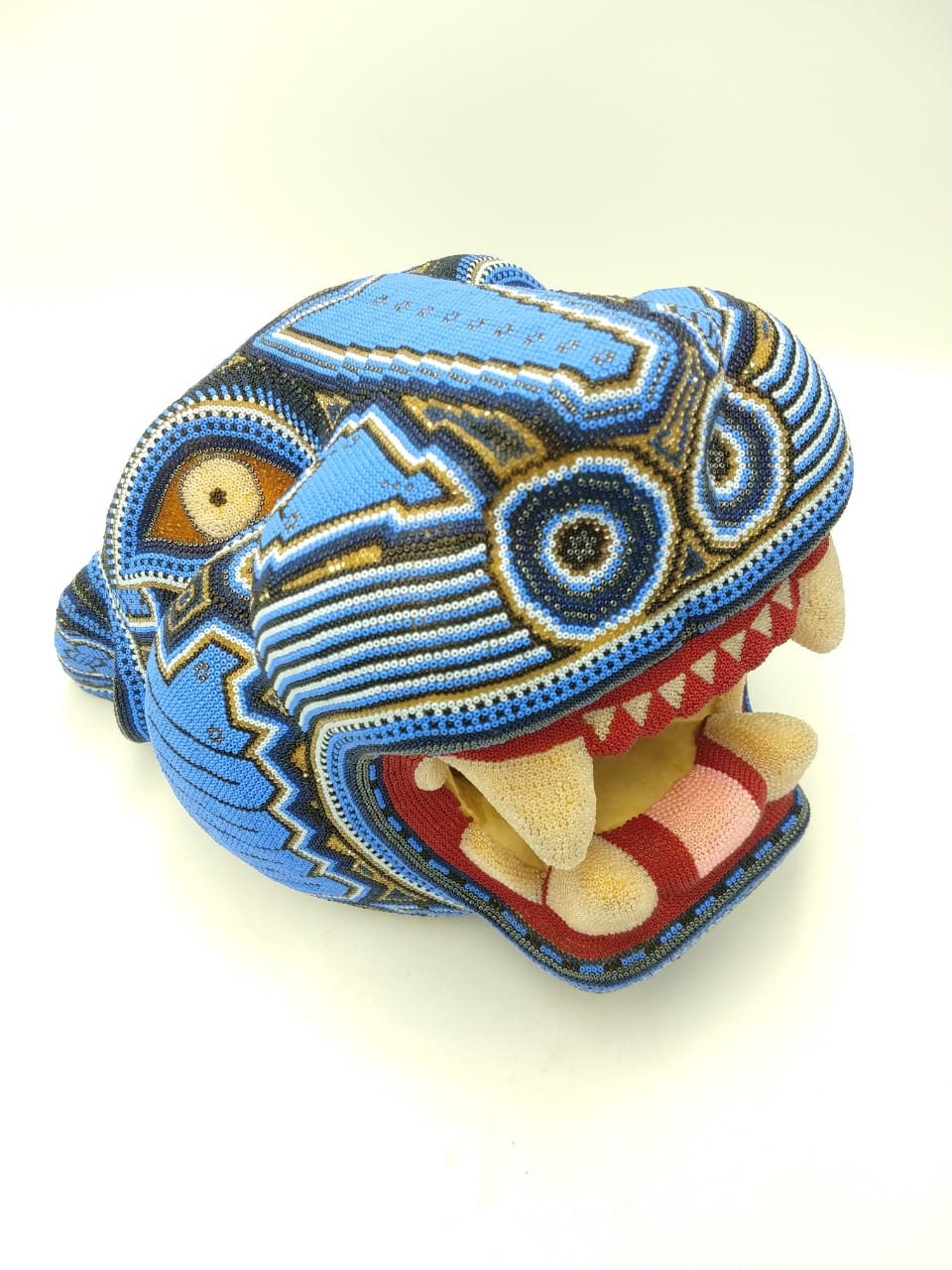Mexican Huichol Hand Beaded Jaguar Head By Mayola Villa PP4028