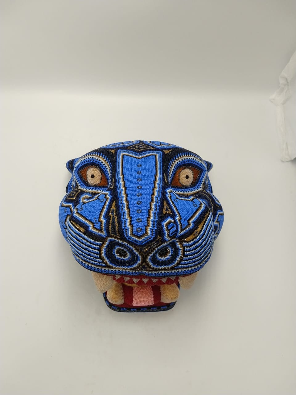 Mexican Huichol Hand Beaded Jaguar Head By Mayola Villa PP4028
