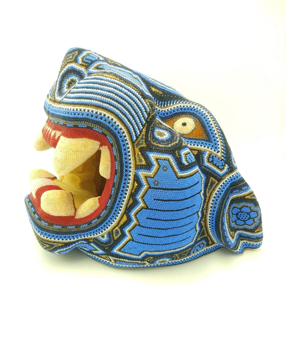 Mexican Huichol Hand Beaded Jaguar Head By Mayola Villa PP4028