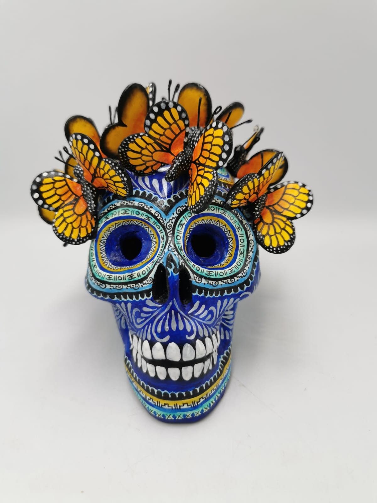 Exquisite Day Of the Dead Ceramic  Butterfly Skull By Alfonso Castillo Hernandez PP4070