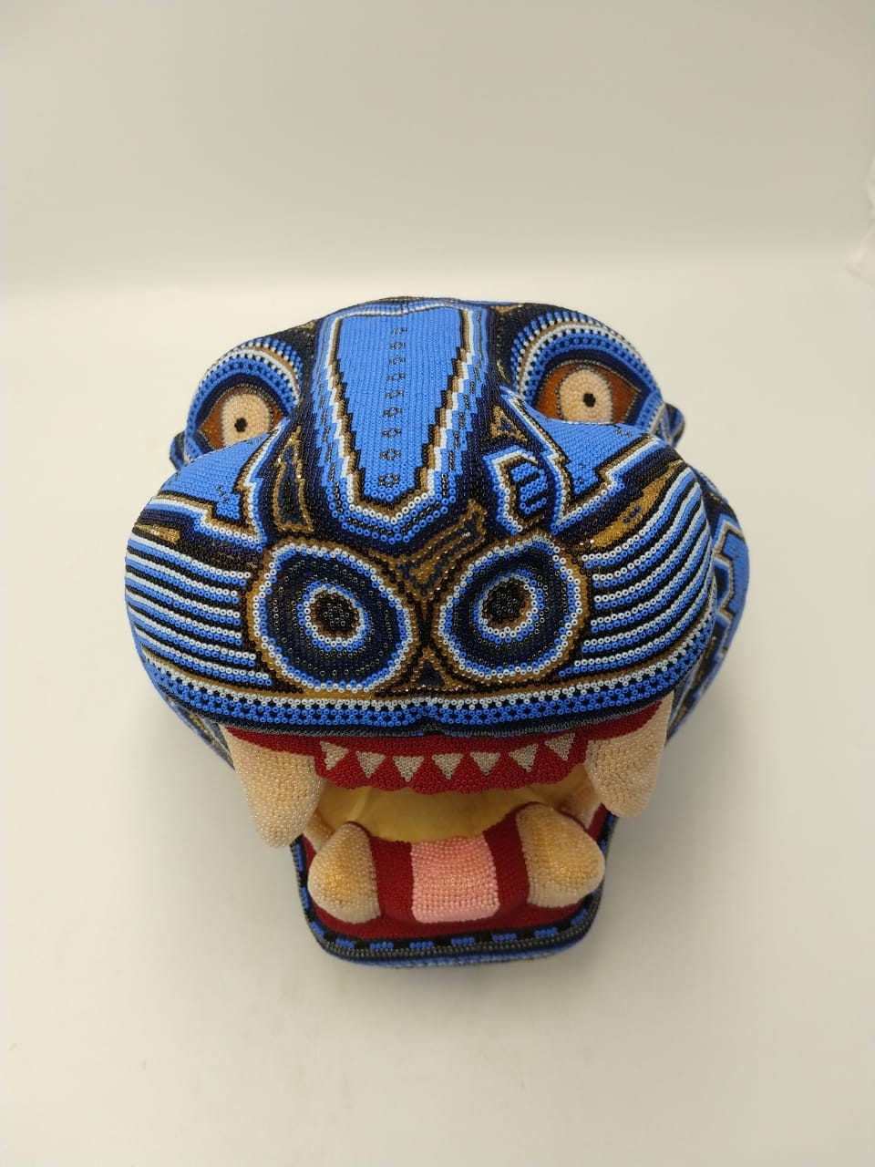 Mexican Huichol Hand Beaded Jaguar Head By Mayola Villa PP4028