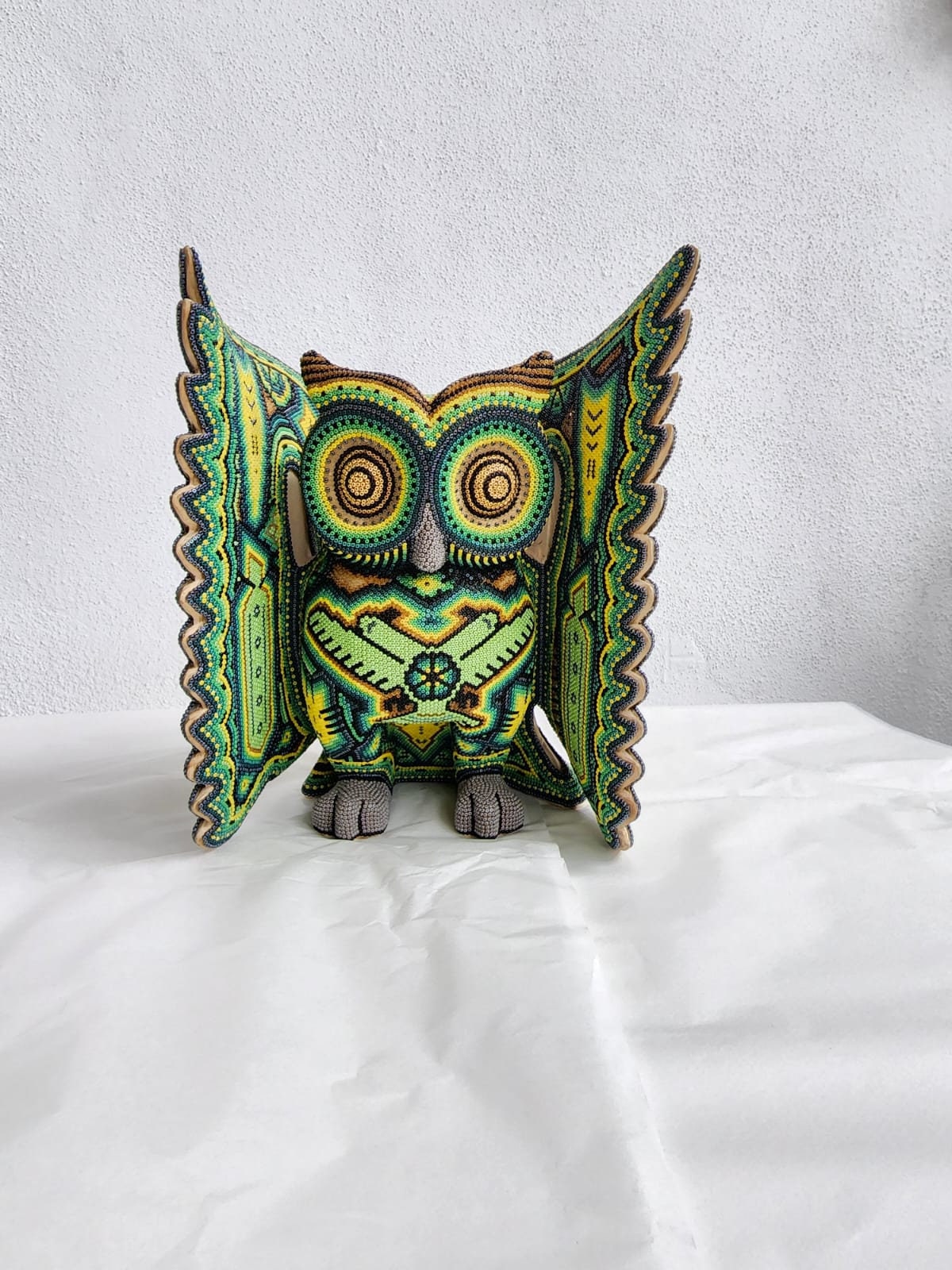 Mexican Folk Art Huichol Beaded Owl by Isandro Villa Lopez PP4141