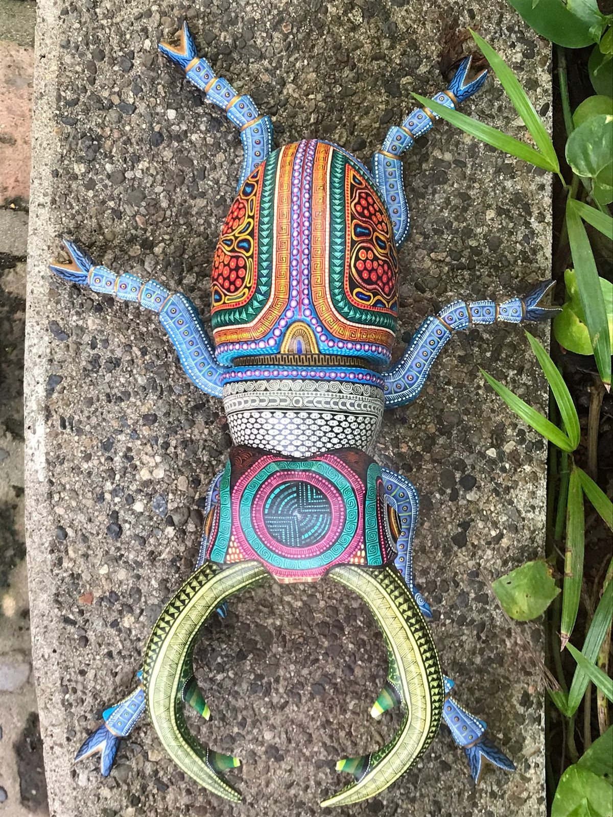 Oaxacan Wood Carving Scarab by Manuel Cruz Prudencio PP4619