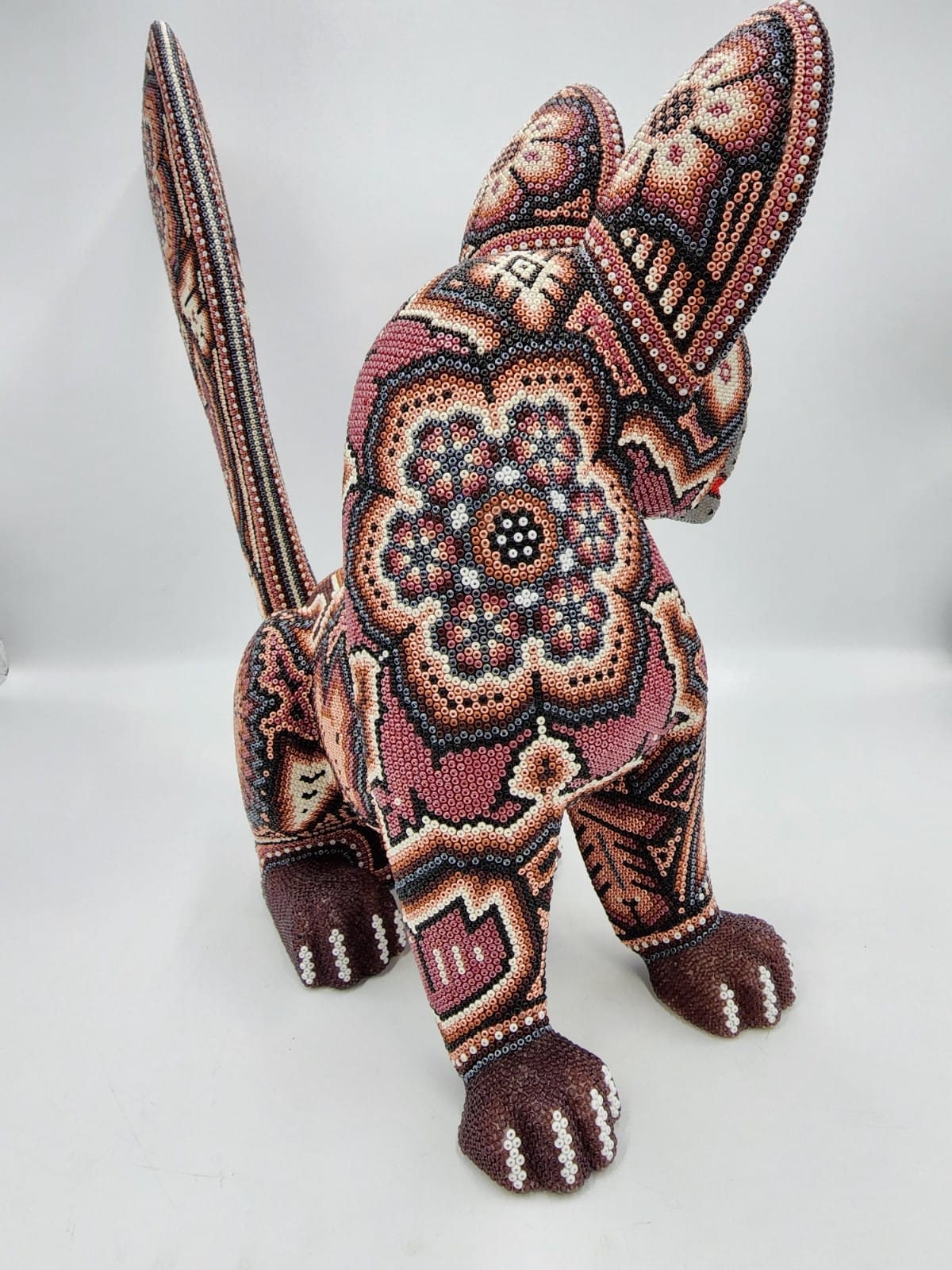 Huichol Mexican Folk Art Hand Beaded Dog By Florencio Lopez PP4696