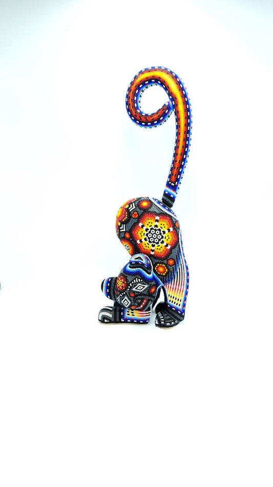 Huichol Hand Beaded Cat By  Santos Bautista PP5001