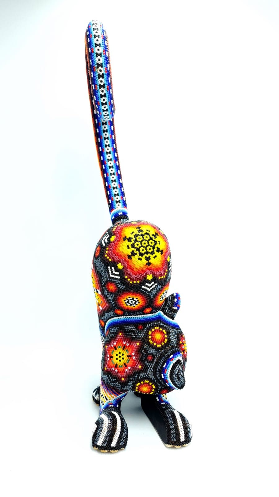 Huichol Hand Beaded Cat By  Santos Bautista PP5001