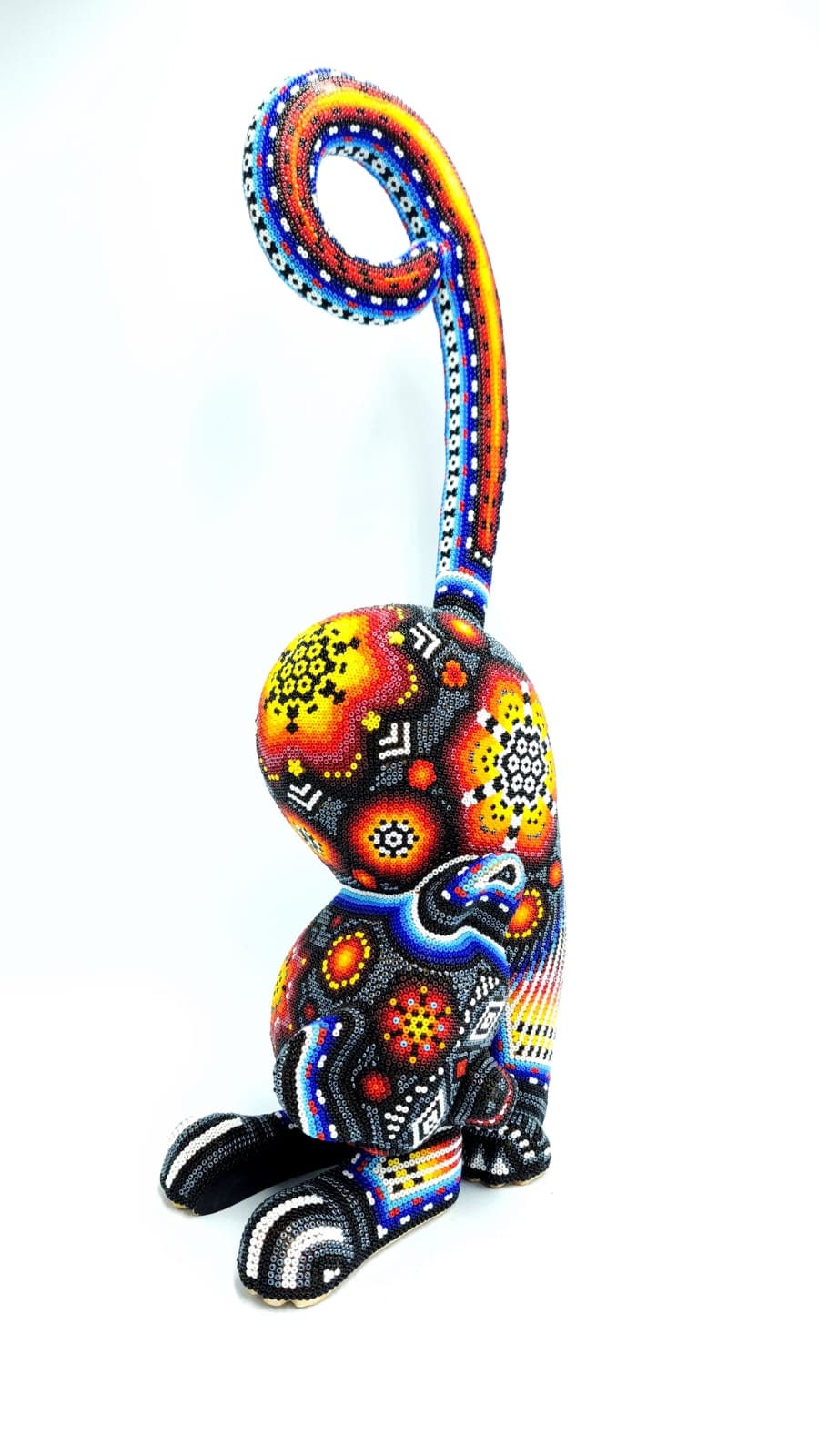 Huichol Hand Beaded Cat By  Santos Bautista PP5001