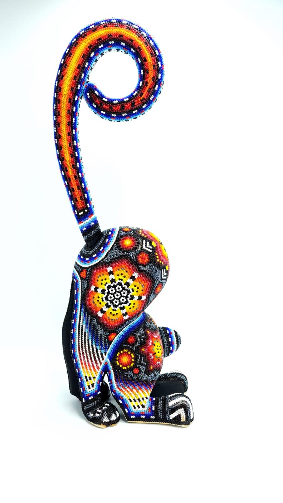 Huichol Hand Beaded Cat By  Santos Bautista PP5001