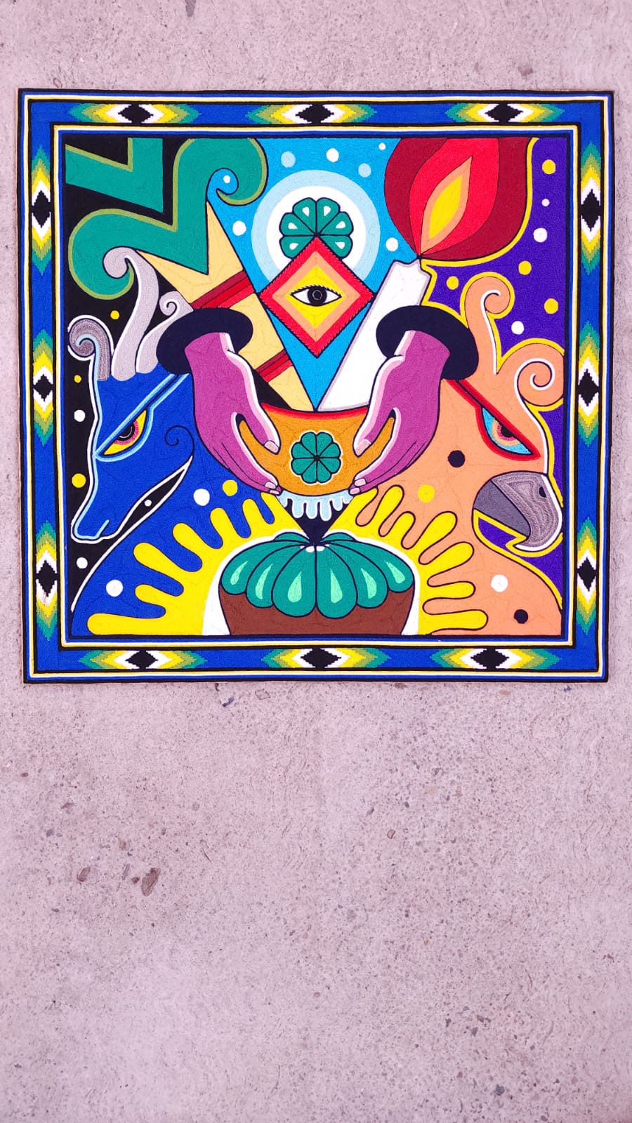 Huichol Mexican Folk Art Yarn Painting by Neikame PP5751
