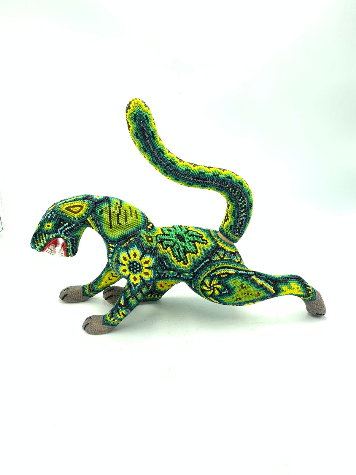Mexican Folk Art Huichol Beaded Jaguar by Isandro Villa Lopez PP5760