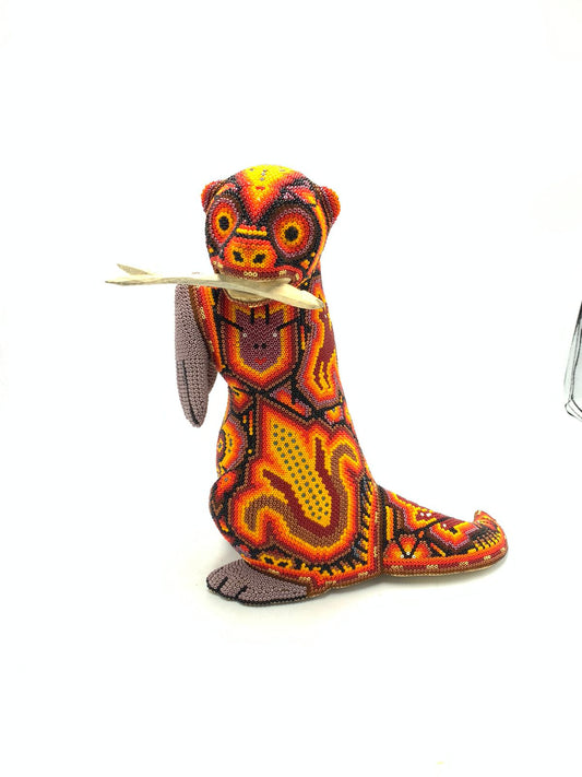 Mexican Folk Art Huichol Beaded Otter by Isandro Villa Lopez PP5757