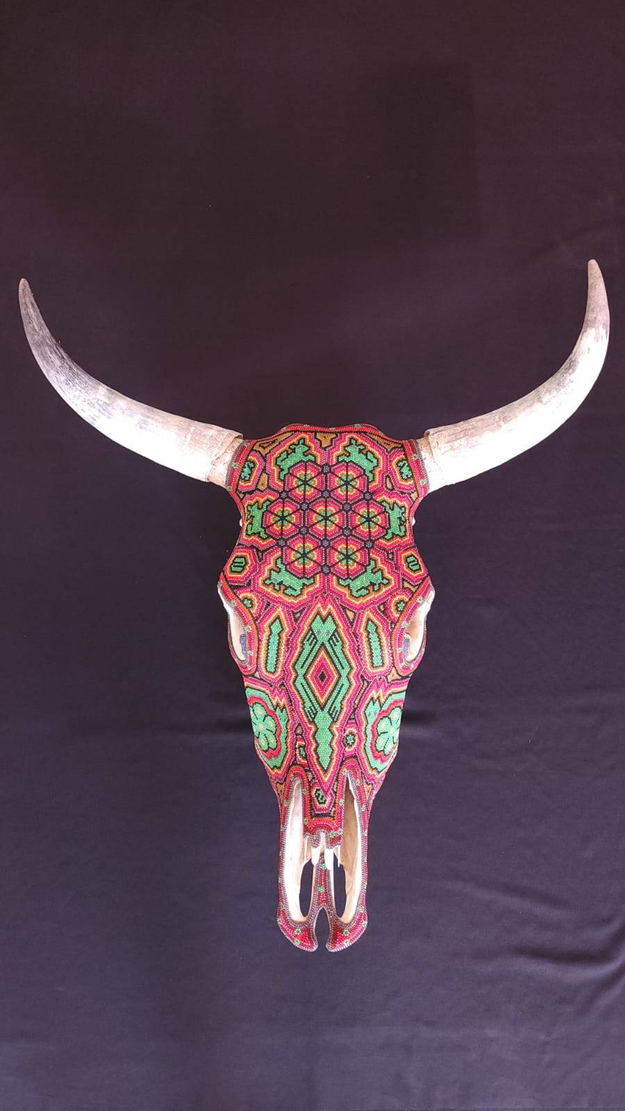 Huichol Beaded Bull Skull By Mayola Villa Lopez PP5833