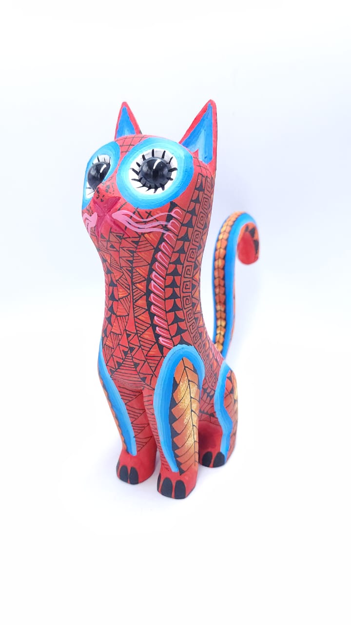 Mexican Oaxacan Wood Carving Alebrije Cat By Origen Nativo Carving Co-op  PP5929