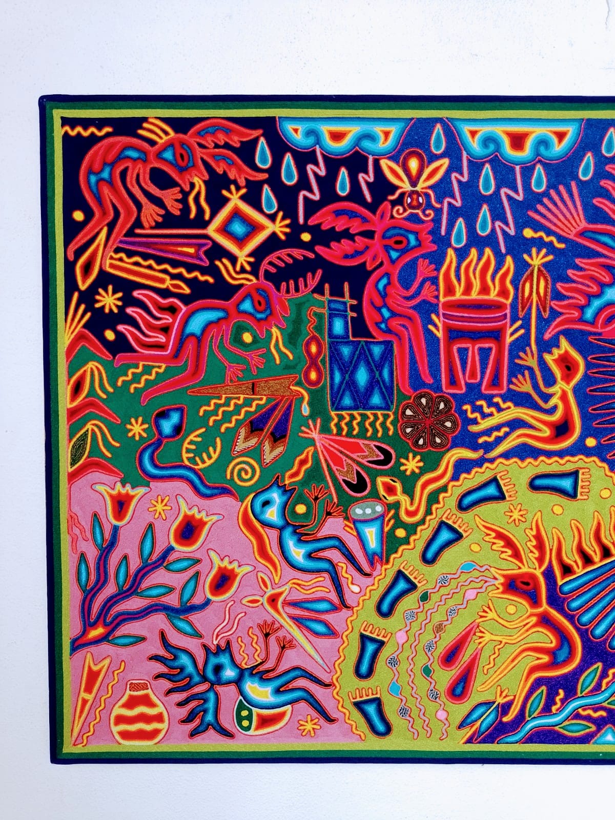 Huichol Yarn Painting Mexican Folk Art by Hilaria Chavez Carrillo PP6016