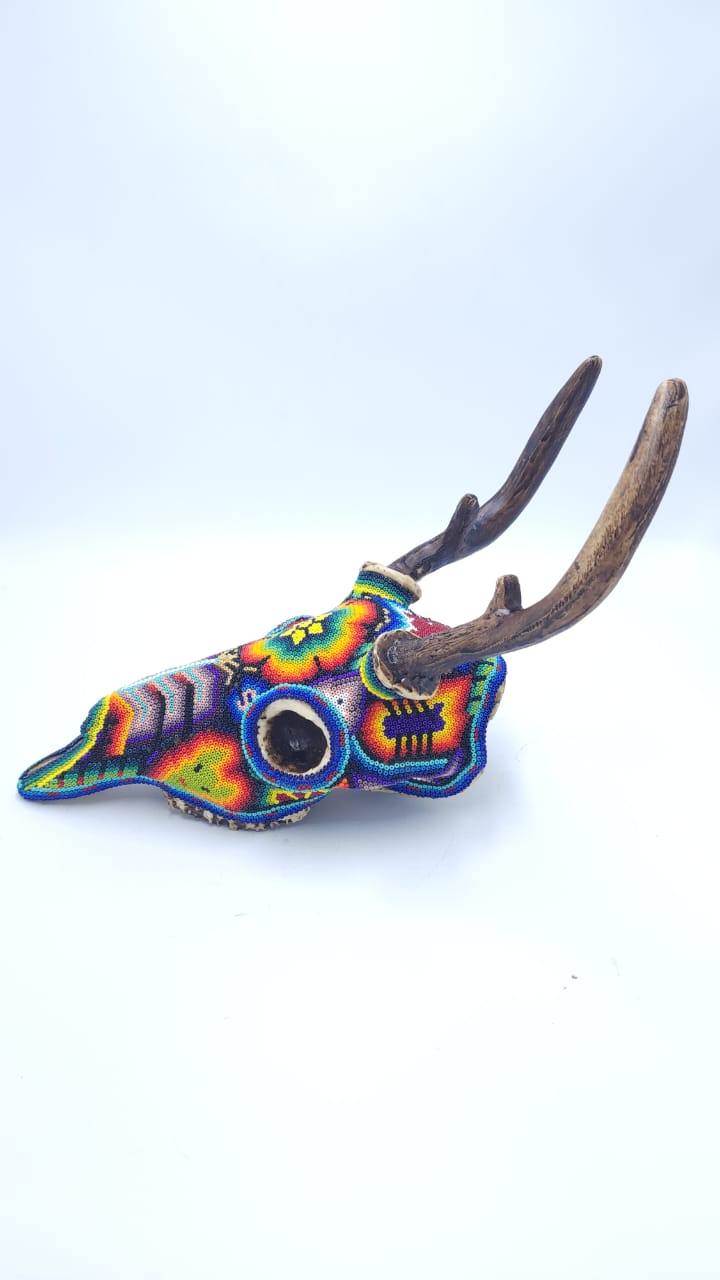 Huichol Hand Beaded Cast Resin Deer Skull By Honorio Lopez  PP6055