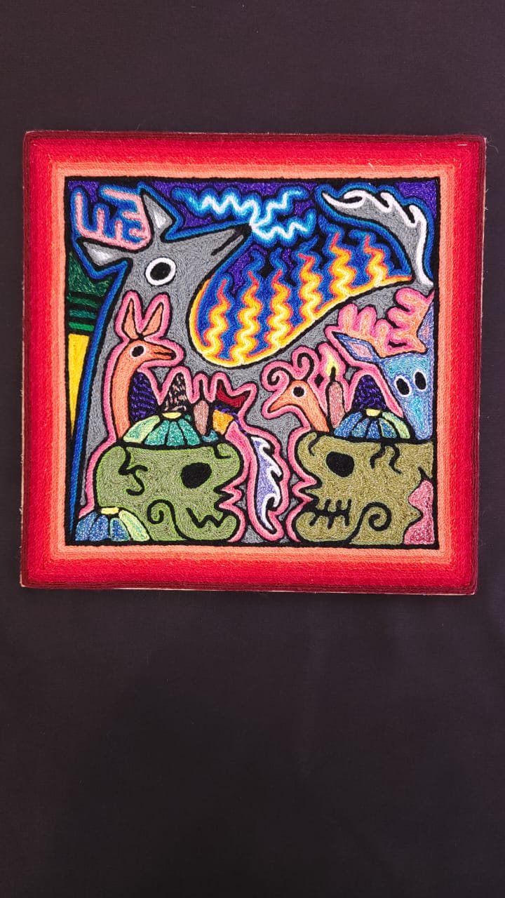 Huichol Indian  Yarn Painting  by Luis Castro  PP6135