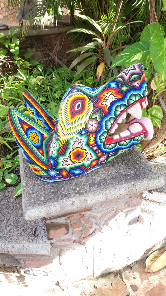 Huichol Hand Beaded Wolf Head By Morelia Lopez PP6150