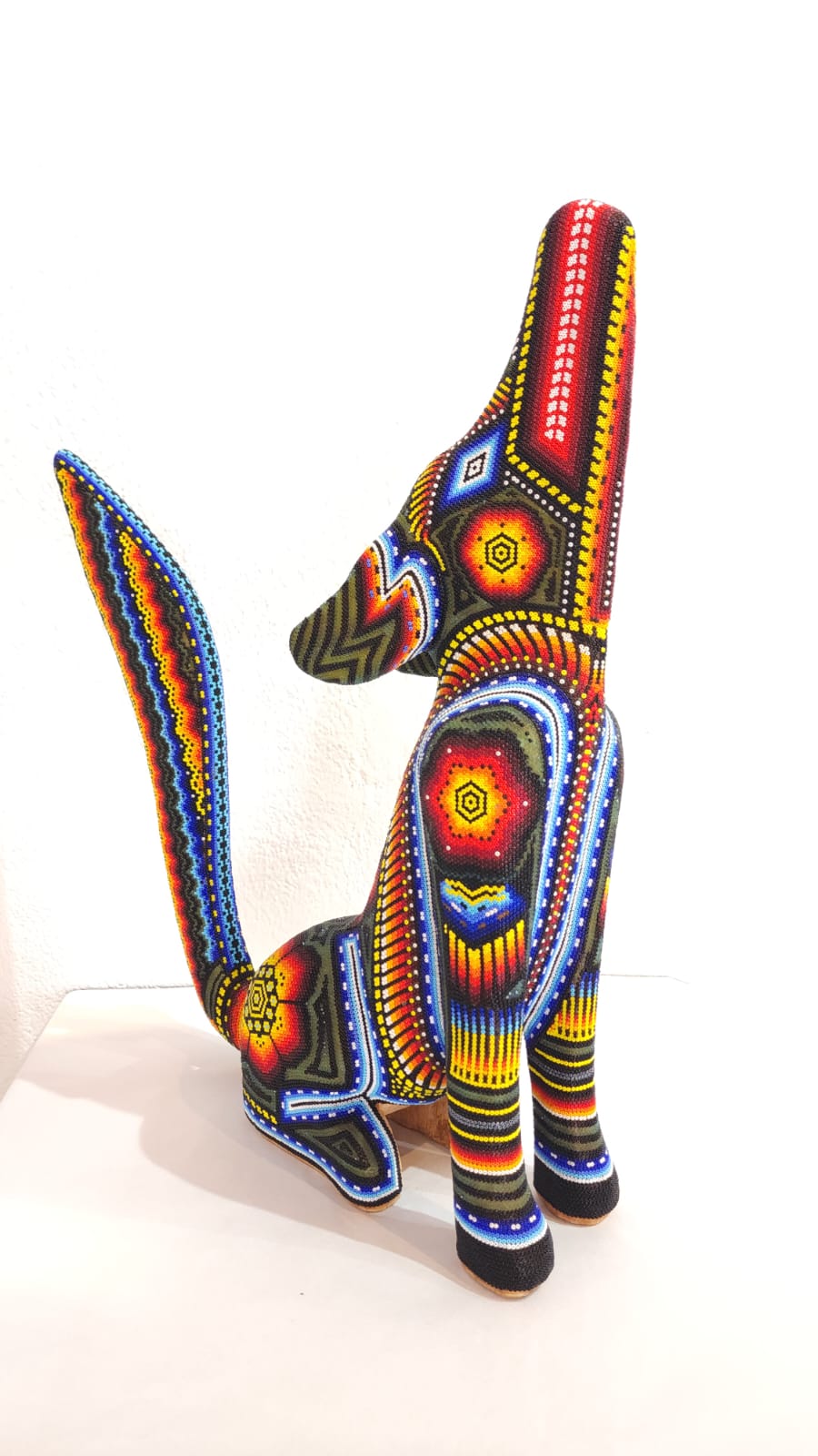 Huichol Hand Beaded Mexican Folk Art Coyote  By  Santos Bautista PP6169