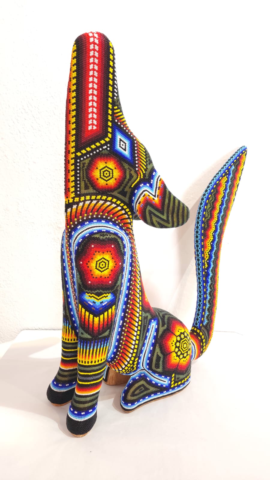 Huichol Hand Beaded Mexican Folk Art Coyote  By  Santos Bautista PP6169