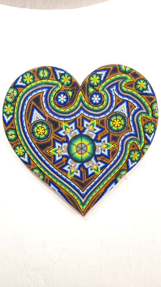 Huichol Hand Beaded Mexican Folk Art Heart  By  Santos Bautista PP6170