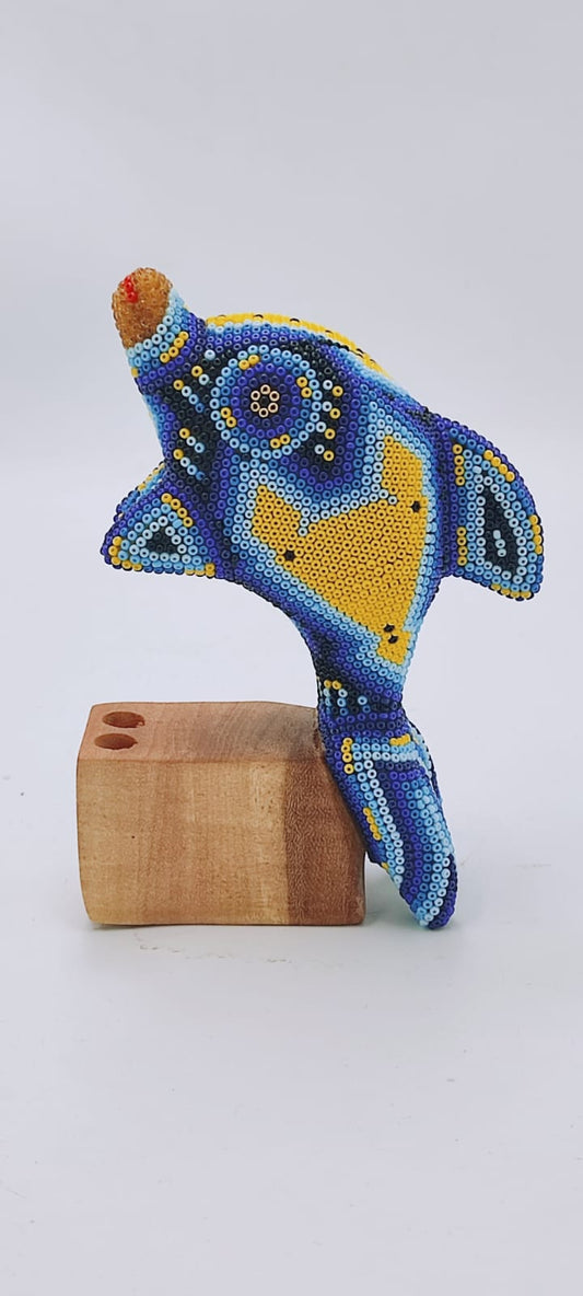 Huichol Hand Beaded Mexican Folk Art  Dolphin by Mayola Villa PP6224