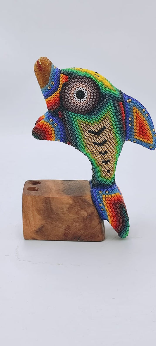 Huichol Hand Beaded Mexican Folk Art  Dolphin by Mayola Villa PP6225