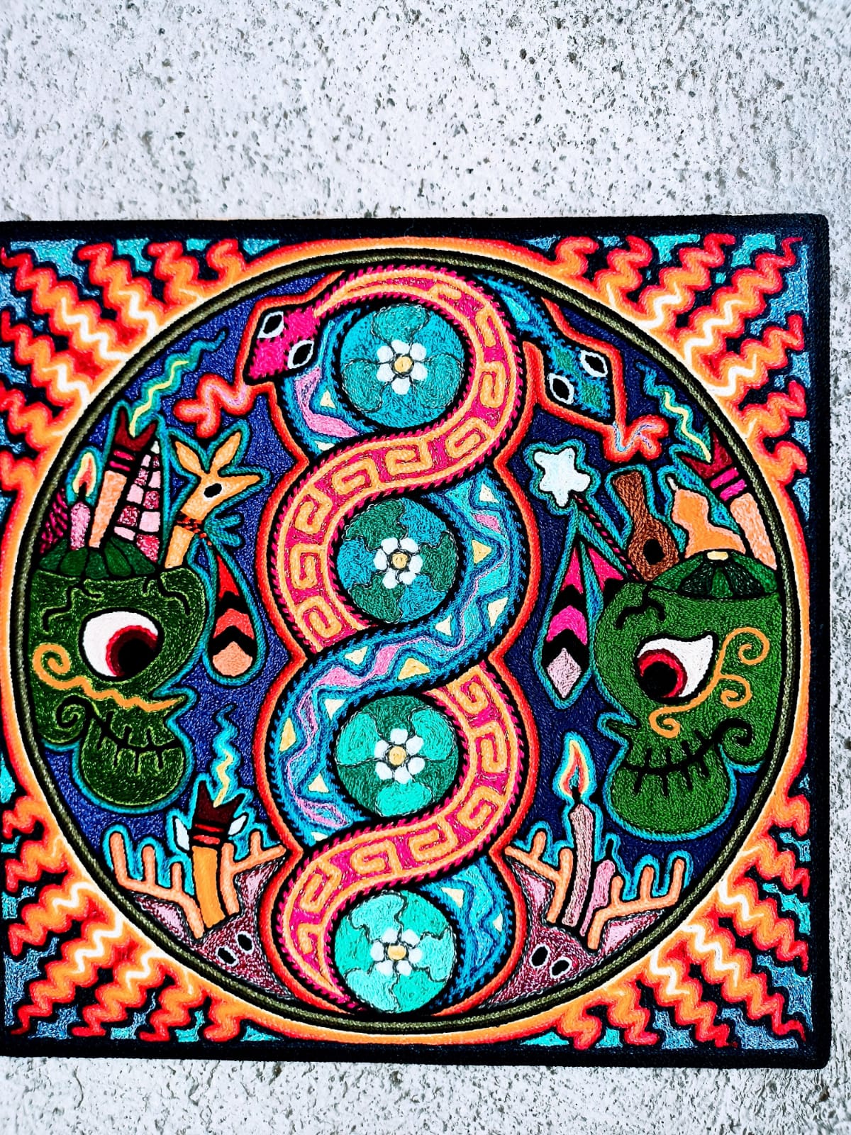 Huichol Indian Yarn Painting by Luis Castro PP6232