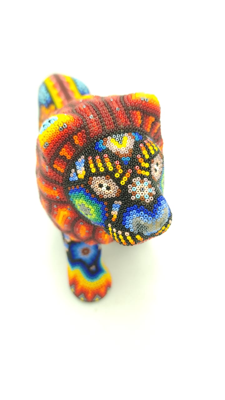 Mexican Folk Art Lion Paper Mache Form With  Glass Beads  By Octaviano Lopez  PP6258
