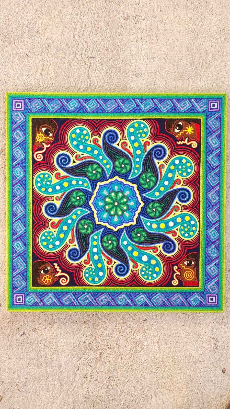Huichol Indian Mexican Folk Art Yarn Painting Excelente Castro PP6261