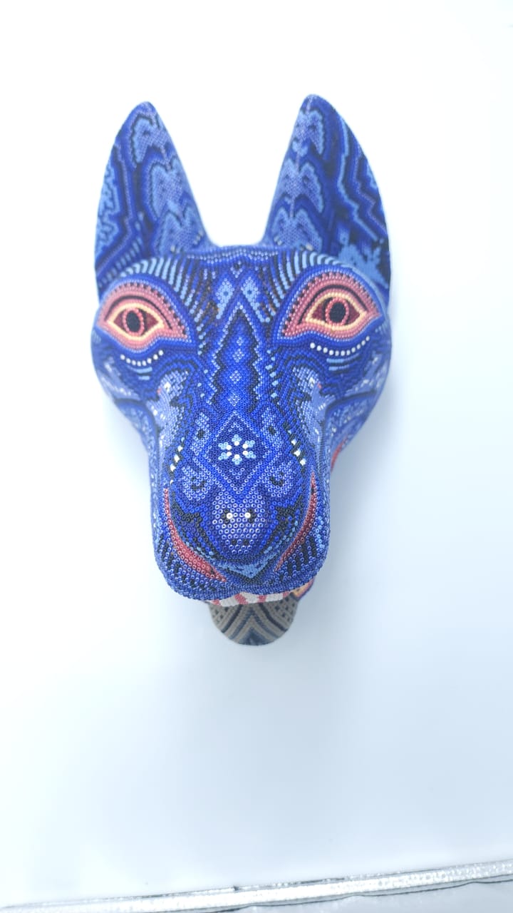 Huichol Mexican Folk Art Coyote Head by Florencio Lopez PY1K PP6548