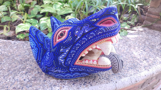 Huichol Mexican Folk Art Coyote Head by Florencio Lopez PY1K PP6548