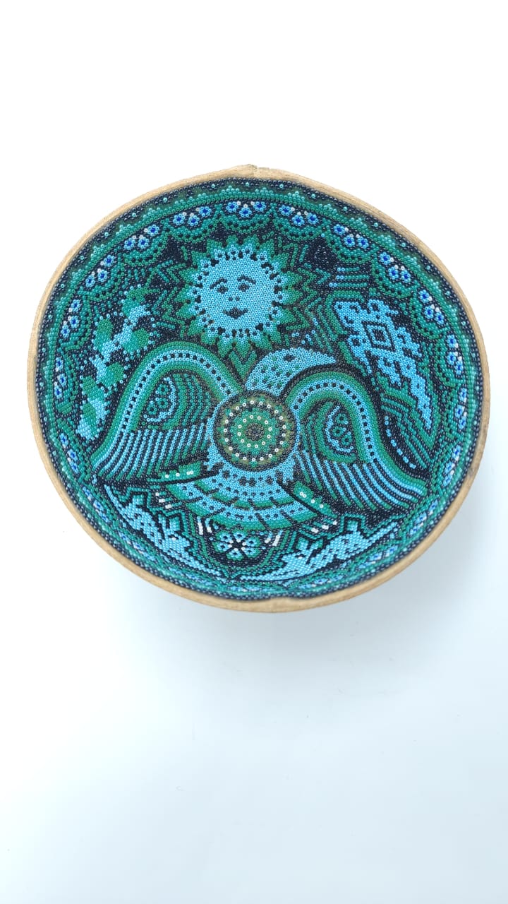 Bowl Huichol Mexican Folk Art bowl by Florencio Lopez CK PP6547
