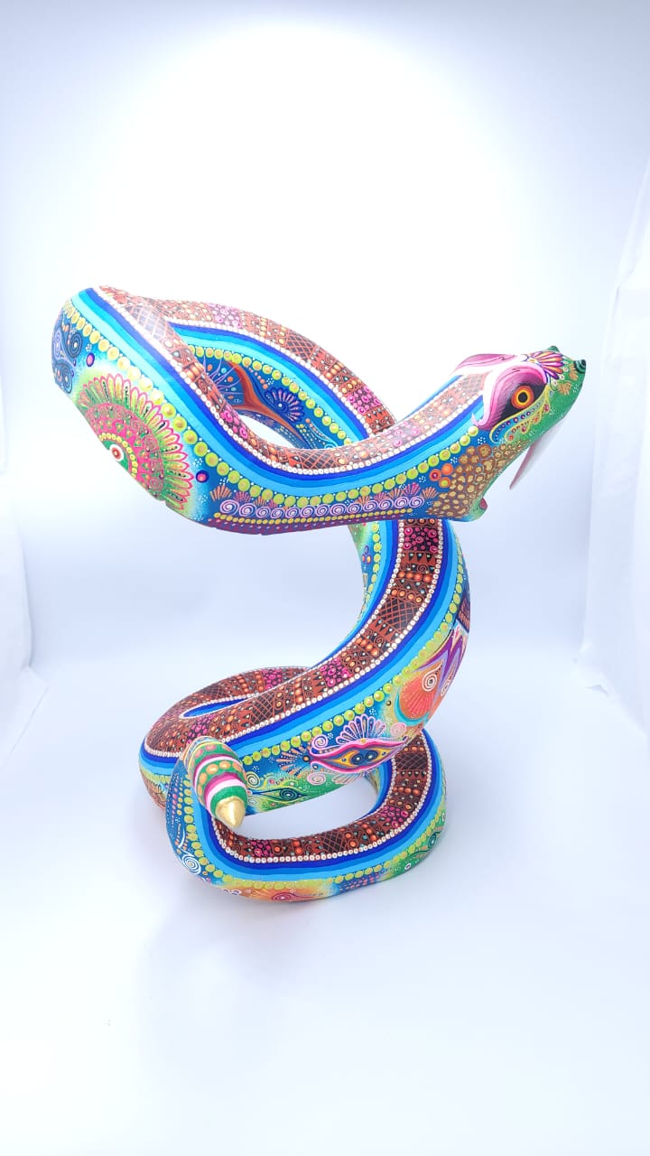 Great Mexican Oaxacan Wood Carving Tona snake By Cesar Melchor pp6564
