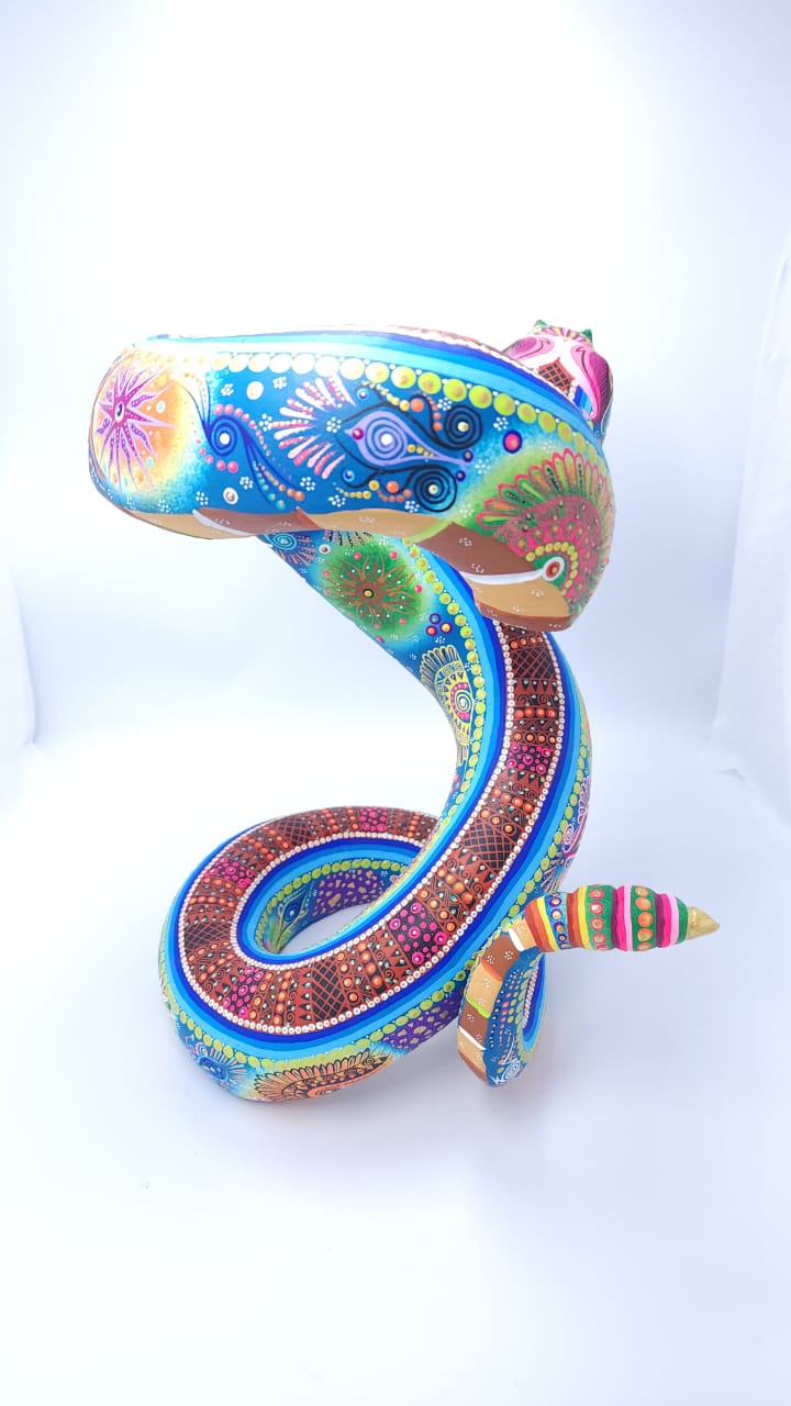 Great Mexican Oaxacan Wood Carving Tona snake By Cesar Melchor pp6564